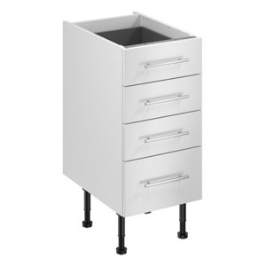 Meuble bas "Dorice" blanc brillant l.40 x h.72 x p.57 cm 3 tiroirs + 1 casserolier