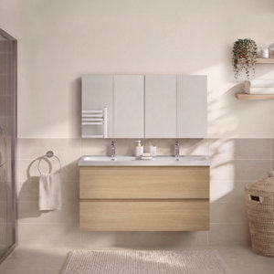 Meuble sous-vasque suspendu décor imitation chêne clair IDALIE 120 x 60 x 45 cm