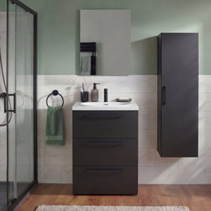 Meuble sous vasque noir mat IDALIE 60 x 86,5 x 45 cm