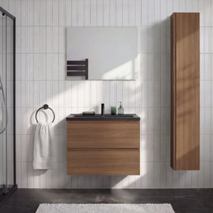 Meuble sous-vasque suspendu décor imitation chêne brun IDALIE 80 x 60 x 45 cm