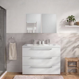 Meuble sous-vasque à poser blanc brillant IDALIE 120 x 86,5 x 45 cm