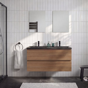 Meuble sous-vasque suspendu décor imitation chêne brun IDALIE 120 x 60 x 45 cm