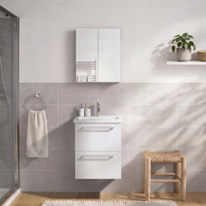Meuble sous-vasque suspendu blanc brillant IDALIE 50 x 60 x 45 cm