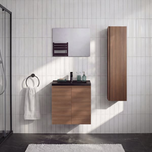 Meuble sous-vasque suspendu décor imitation chêne brun IDALIE 60 x 60 x 45 cm