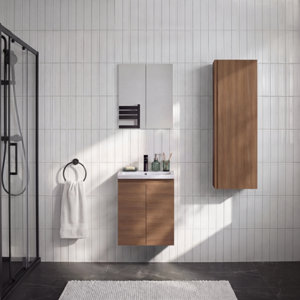 Meuble sous-vasque suspendu décor imitation chêne brun IDALIE 50 x 60 x 45 cm