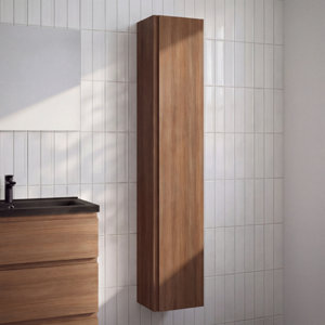 Colonne de rangement salle de bain décor imitation chêne brun IDALIE 180 x 30 x 36 cm