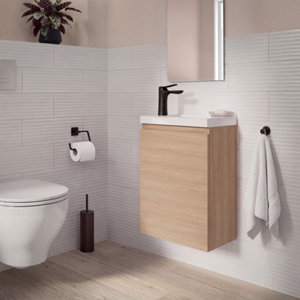 Meuble lave-mains suspendu décor imitation chêne clair IDALIE 55 x 43,5 x 23,2 cm