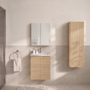 Meuble sous-vasque suspendu décor imitation chêne clair IDALIE 50 x 60 x 45 cm