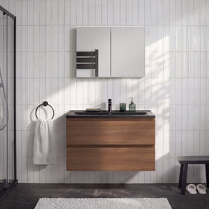 Meuble sous-vasque suspendu décor imitation chêne brun IDALIE 100 x 60 x 45 cm