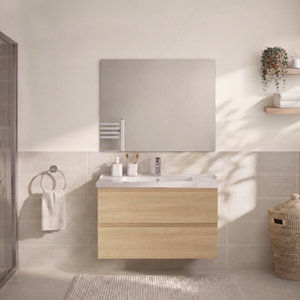 Meuble sous-vasque suspendu décor imitation chêne clair IDALIE 100 x 60 x 45 cm