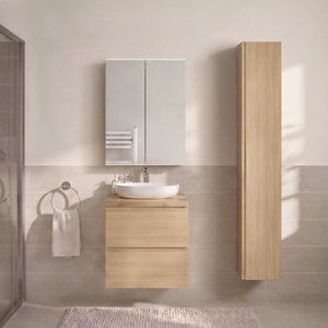 Meuble sous-vasque suspendu décor imitation chêne clair IDALIE 60 x 60 x 45 cm