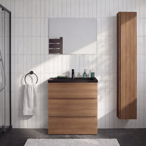 Meuble sous-vasque à poser décor imitation chêne foncé IDALIE 80 x 86,5 x 45 cm