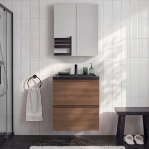 Meuble sous-vasque suspendu décor imitation chêne brun IDALIE 50 x 60 x 45 cm