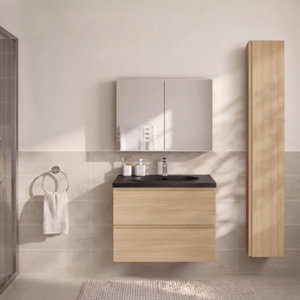 Meuble sous-vasque suspendu décor imitation chêne clair IDALIE 80 x 60 x 45 cm