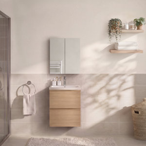 Meuble sous-vasque suspendu décor imitation chêne clair IDALIE 50 x 60 x 45 cm
