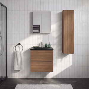 Meuble sous-vasque suspendu décor imitation chêne brun IDALIE 60 x 60 x 45 cm