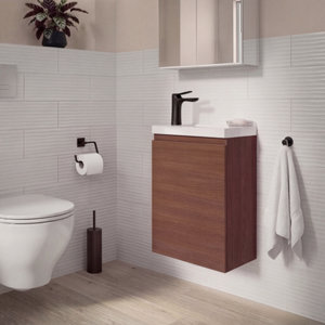 Meuble lave-mains suspendu décor imitation chêne brun IDALIE 55 x 43,5 x 23,2 cm
