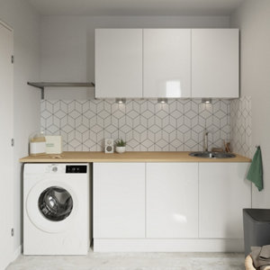 Meuble bas "Dorice" blanc brillant l.40 x h.72 x p.57 cm 2 casseroliers + 1 tiroir intérieur haut