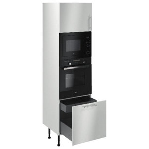 Colonne four + micro-ondes "Dorice" blanc brillant l.60 x h.201 x p.57 cm + 1 porte + 1 porte avec casserolier et tiroir intérieur