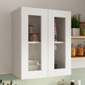 Meuble haut "Florie" blanc mat l.60 x h.72 x p.32 cm 2 portes vitrées