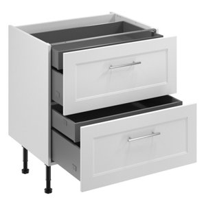 Meuble bas "Florie" blanc mat l.80 x h.72 x p.57 cm 2 casseroliers + 2 tiroirs intérieurs