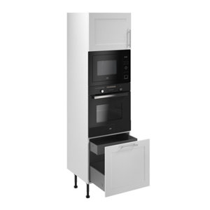 Colonne four + micro-ondes "Florie" blanc mat l.60 x h.201 x p.57 cm + 1 porte + 1 porte avec casserolier et tiroir intérieur