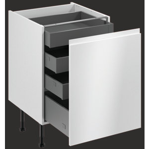 Meuble bas "Glorian" blanc brillant l.60 x h.72 x p.57 cm 1 porte 1 casserolier + 3 tiroirs