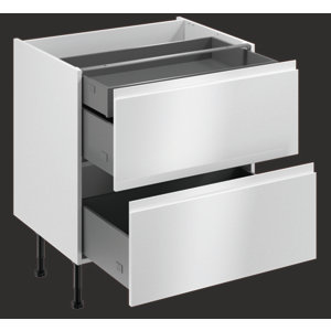 Meuble bas "Glorian" blanc brillant l.80 x h.72 x p.57 cm 2 casseroliers + 1 tiroir intérieur