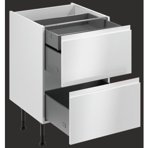 Meuble bas "Glorian" blanc brillant l.60 x h.72 x p.57 cm 2 casseroliers + 1 tiroir intérieur haut