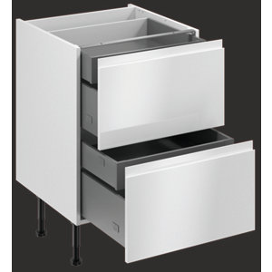 Meuble bas "Glorian" blanc brillant l.60 x h.72 x p.57 cm 2 casseroliers + 2 tiroirs intérieurs