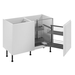 Meuble d'angle bas "Glorian" blanc brillant l.120 x h.72 x p.57 cm 1 porte + rangement panier droit