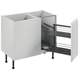 Meuble d'angle bas "Glorian" blanc brillant l.100 x h.72 x p.57 cm 1 porte + rangement panier droit