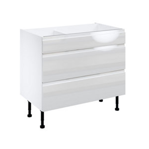 Meuble bas "Glorian" blanc brillant  l.100 x h.72 x p.57 cm 1 tiroir + 2 casseroliers
