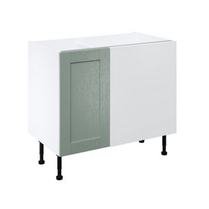 Meuble d'angle bas "Coline" imitation vert sauge l.100 x h.72 x p.57 cm 1 porte + rangement panier droit