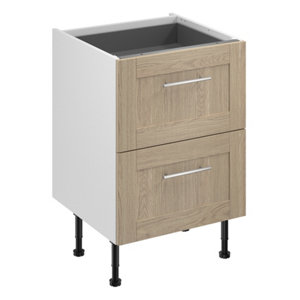 Meuble bas "Coline" imitation chêne clair l.60 x h.72 x p.57 cm 2 casseroliers