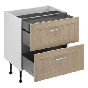Meuble bas "Coline" imitation chêne clair l.80 x h.72 x p.57 cm 2 casseroliers + 1 tiroir intérieur
