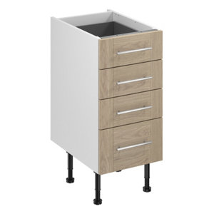 Meuble bas "Coline" imitation chêne clair l.40 x h.72 x p.57 cm 3 tiroirs + 1 casserolier