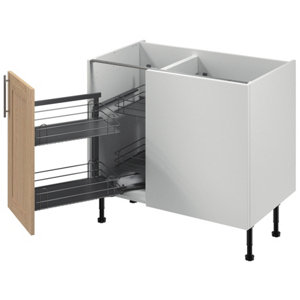 Meuble d'angle bas "Coline" imitation chêne clair l.100 x h.72 x p.57 cm 1 porte + rangement panier gauche