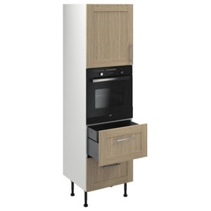 Colonne four "Coline" imitation chêne clair l.60 x h.201 x p.57 cm + 1 porte + 2 casseroliers + 1 tiroir intérieur