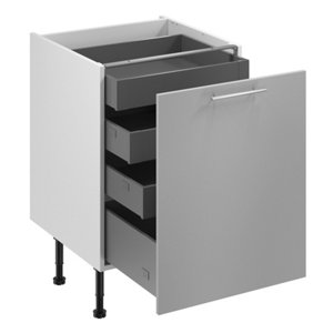 Meuble bas "Adèle" gris mat l.60 x h.72 x p.57 cm 1 porte 1 casserolier + 3 tiroirs