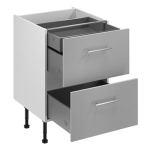 Meuble bas "Adèle" gris mat l.60 x h.72 x p.57 cm 2 casseroliers + 1 tiroir intérieur haut