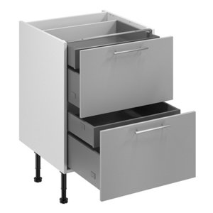 Meuble bas "Adèle" gris mat l.60 x h.72 x p.57 cm 2 casseroliers + 2 tiroirs intérieurs