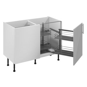 Meuble d'angle bas "Adèle" gris mat l.120 x h.72 x p.57 cm 1 porte + rangement panier droit