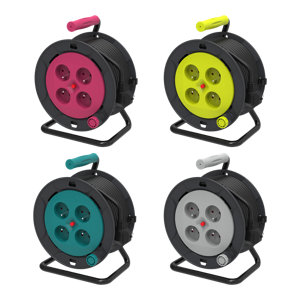 Enrouleur câble 15 m avec protection thermique 4 prises 16 A intérieur NF 