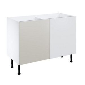 Meuble d'angle bas "Dorice" beige mat l.120 x h.72 x p.57 cm 1 porte + rangement panier droit