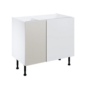 Meuble d'angle bas "Dorice" beige mat l.100 x h.72 x p.57 cm 1 porte + rangement panier gauche