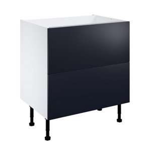 Meuble bas "Dorice" bleu mat l.80 x h.72 x p.57 cm 2 casseroliers + 1 tiroir intérieur