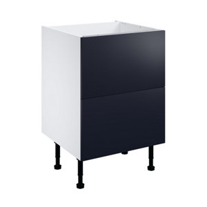 Meuble bas "Dorice" bleu mat l.60 x h.72 x p.57 cm 2 casseroliers + 1 tiroir intérieur haut