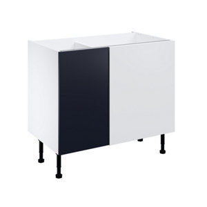 Meuble d'angle bas "Dorice" bleu mat l.100 x h.72 x p.57 cm 1 porte + rangement panier gauche
