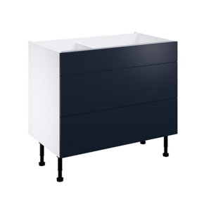 Meuble bas "Dorice" bleu mat  l.100 x h.72 x p.57 cm 1 tiroir + 2 casseroliers